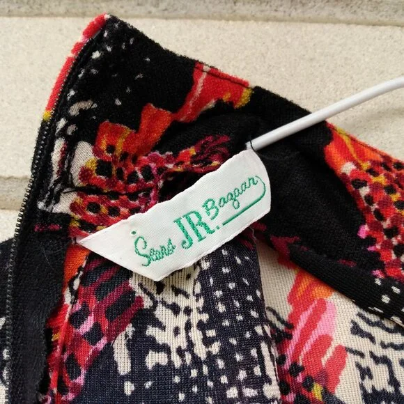 Vintage 60s 70s Mini Dress 30"B JR Bazaar Abstract Long Sleeves Mod GoGo Retro - Picture 10 of 10